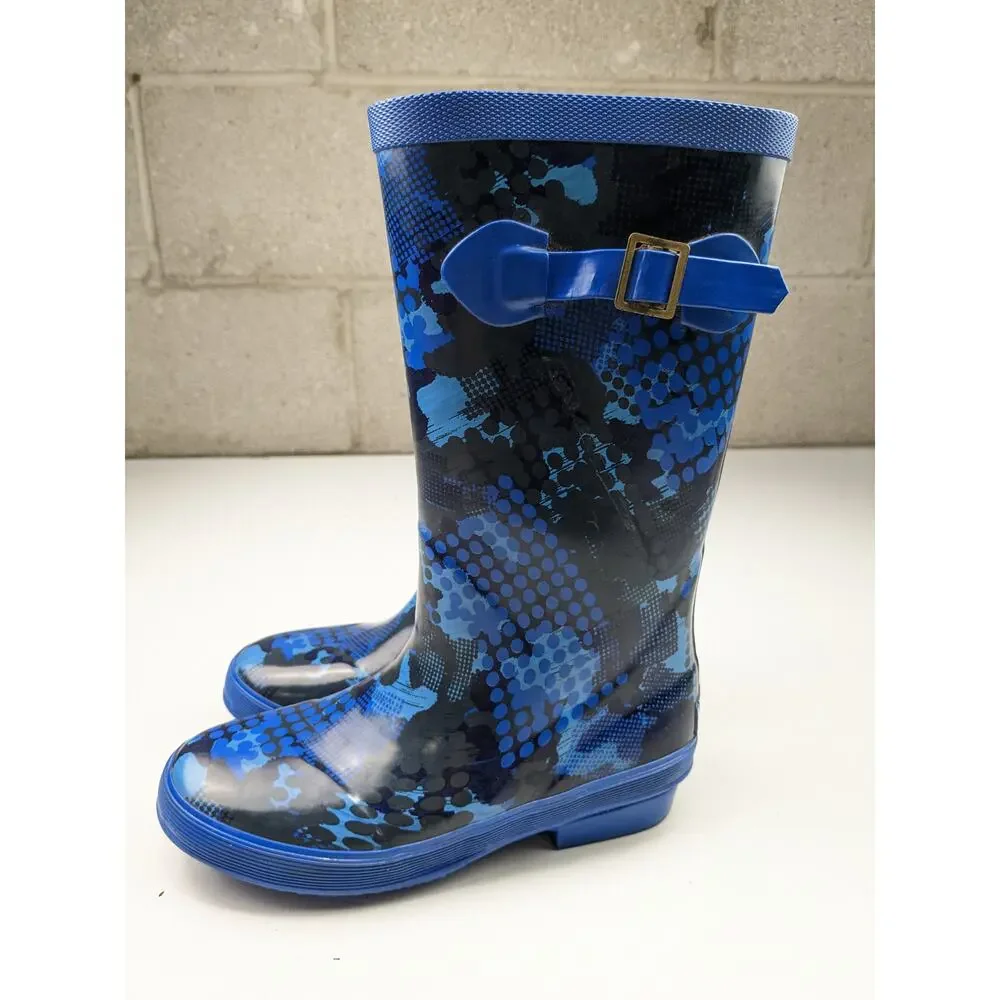 L.L. Bean Youth Size 3 Blue Patterned Wellies Rain Boots